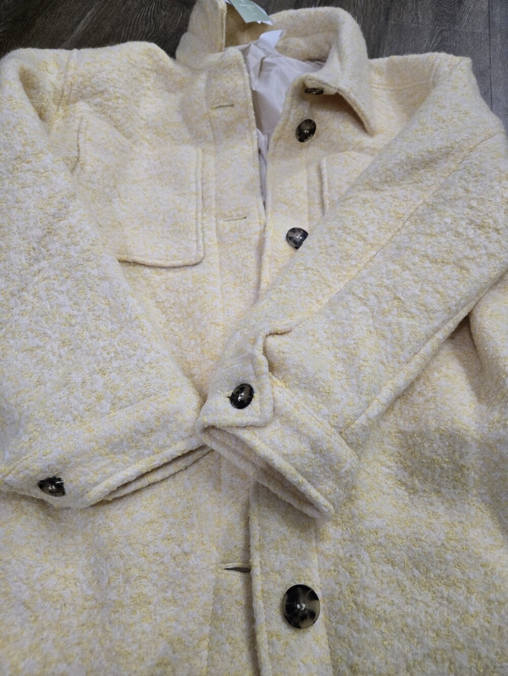H&M Pale Yellow Bouclé Button-Up Jacket - Picture 2 of 5
